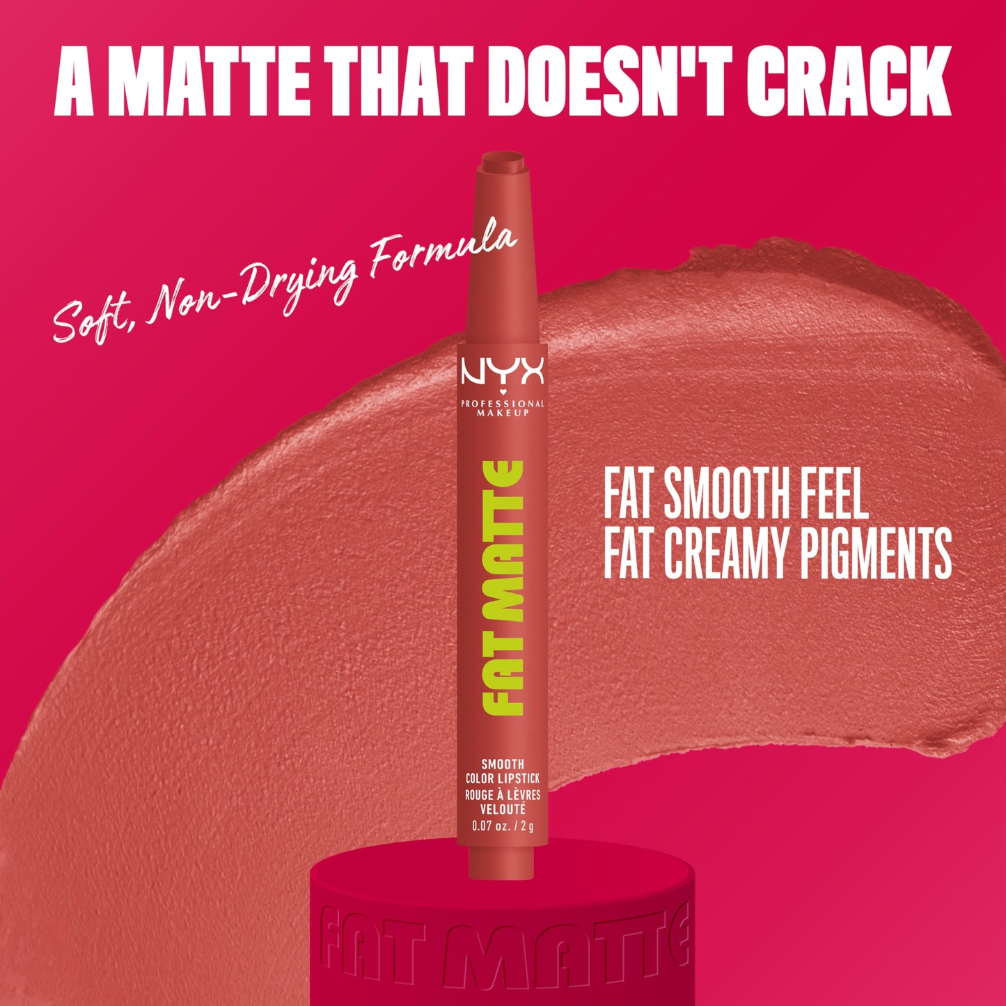 NYX PROFESSIONAL MAKEUP Fat Matte Lipstick, Pigmented, Smoothing, & Non-Drying Lip Crayon, Long Lasting Lip Makeup, Vegan & Cruelty Free - Mauve Cloud (Deep Rose)