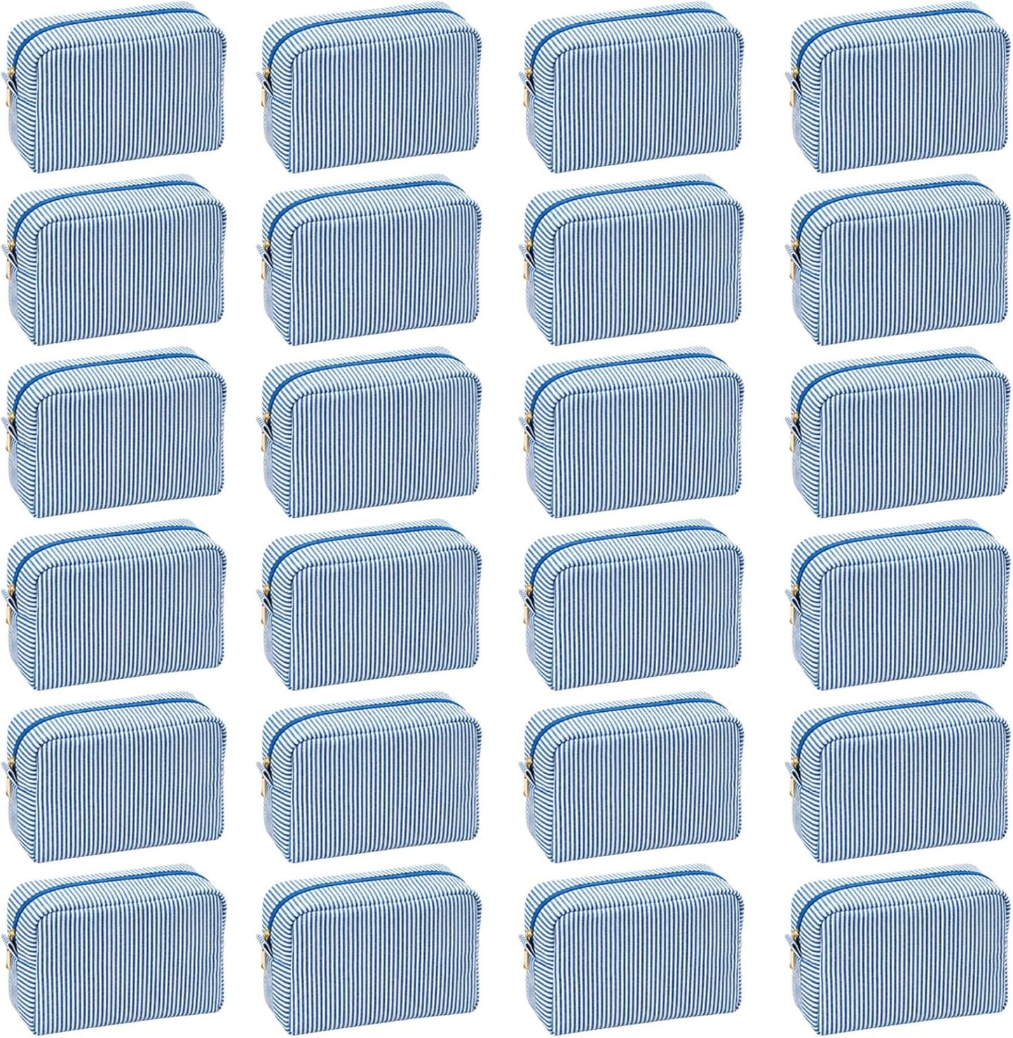 Makeup Bags Set of 6 - Large Seersucker Cosmetic Pouches for Bridesmaid Proposals | Khaki Toiletry Organizers