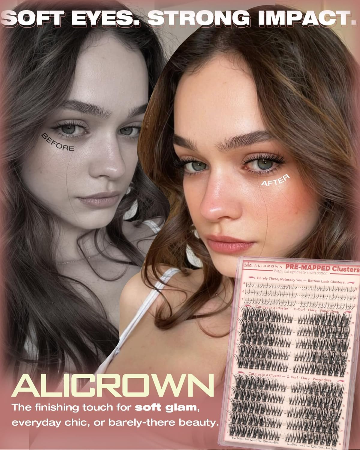 Natural Lash Clusters - Wispy Cat Eye Eyelash Extensions for Daily Wear | Pre-Mapped Bottom Lashes