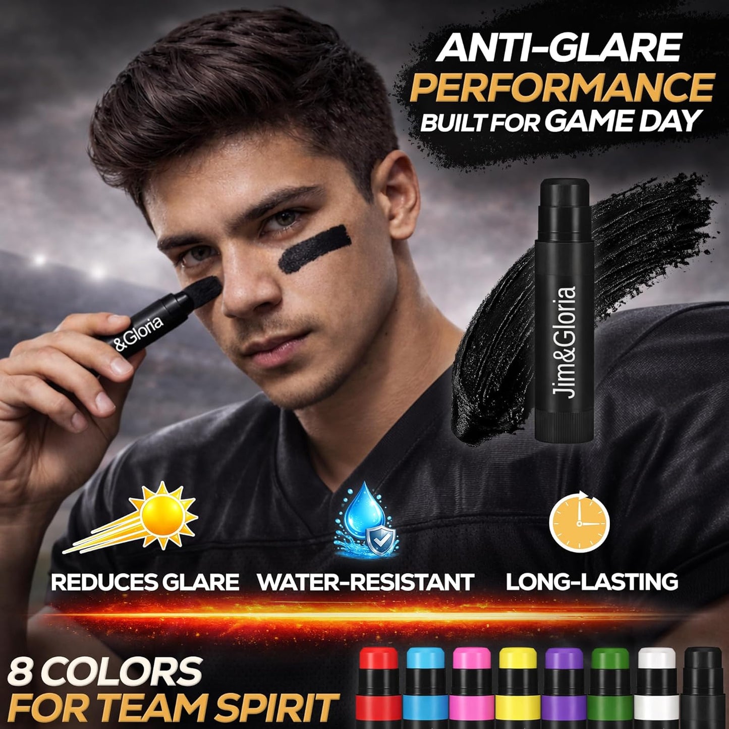 Water Resistant Eye Black Stick - Anti-Glare Sports Face Paint for Softball, Baseball, Football | 8 Colors Available