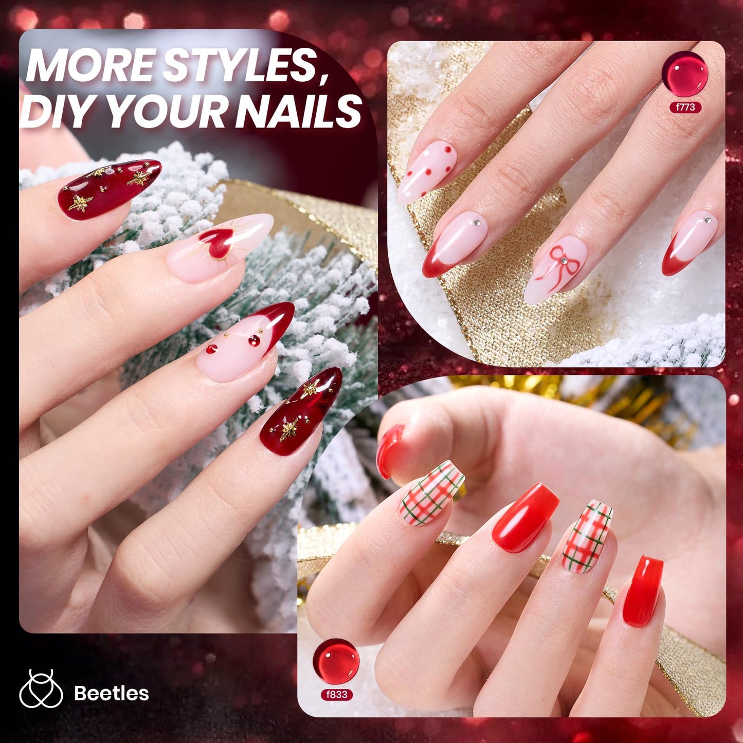 Beetles Red Jelly Gel Nail Polish Set, Luminous Ruby Red Gel Polish