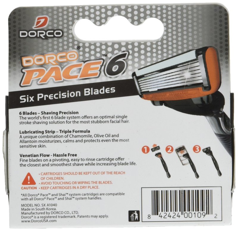6 Blade Razor Cartridges for Men (Dorco Pace)(SXA1040), 4 Count (Pack of 1)