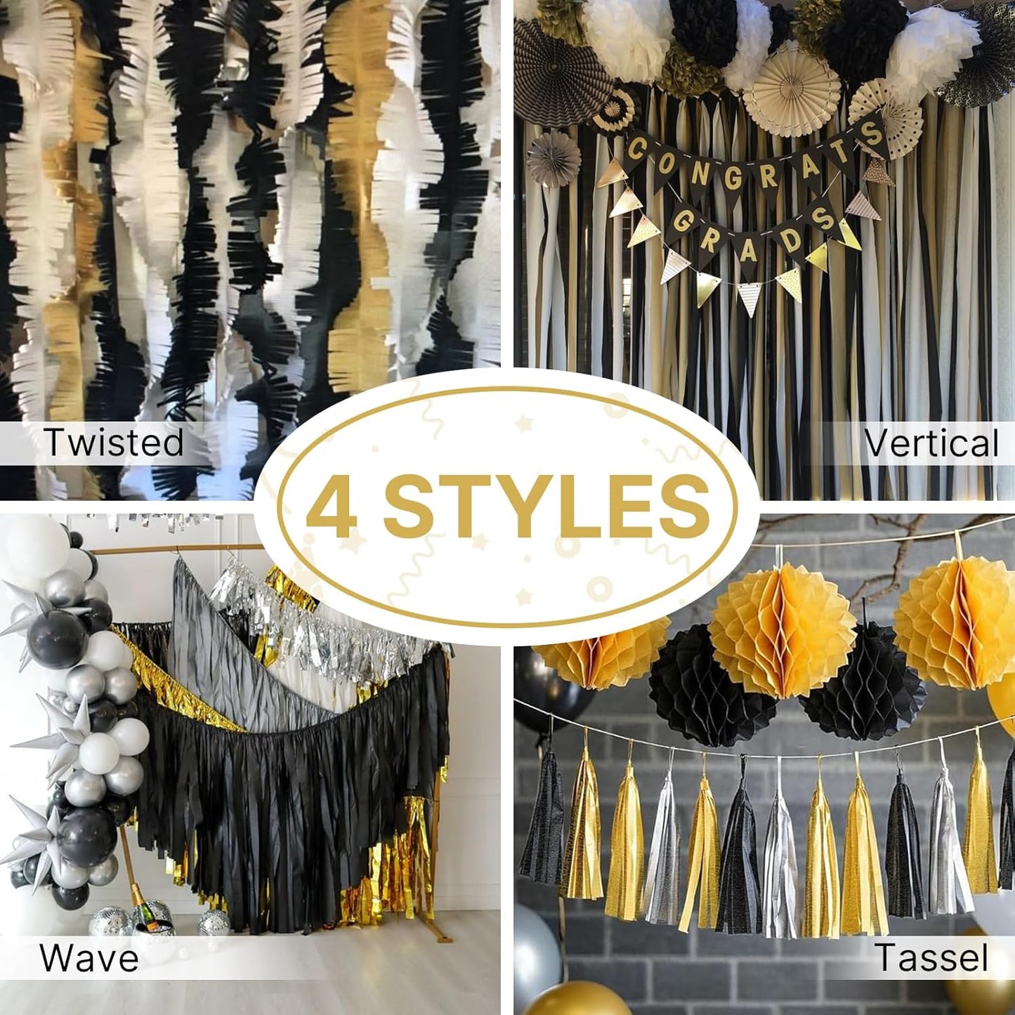 Gold Crepe Paper Streamers - 4 Pack of 328ft | Perfect for Wedding, Birthday, Baby Shower, and Graduation Party Decorations