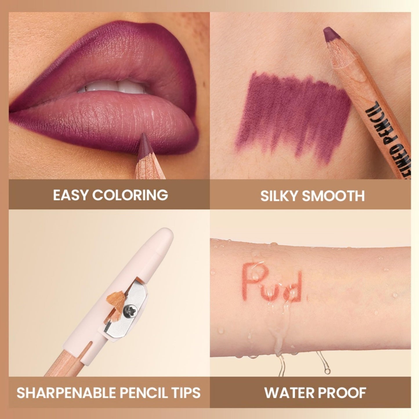 MAEPEOR Lip Liner Set 6Pcs Pure Natural Oak Brown Pink Red Series Lip Liners Smooth High Pigmented Matte Finish Lipliner Pen Kit (Set 02)