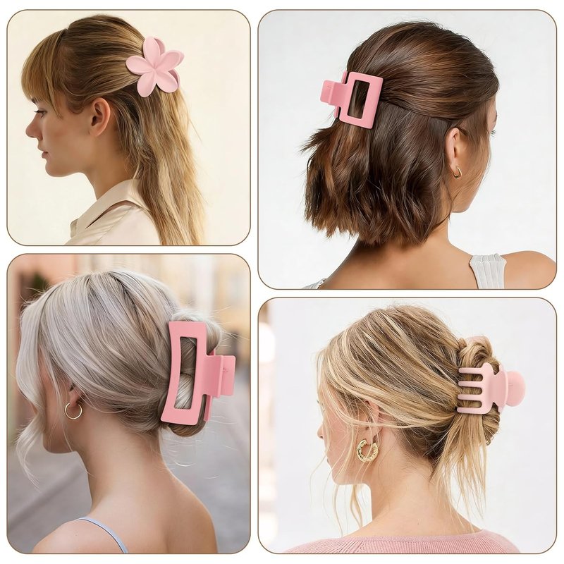 Matte Hair Clips for Women - 8 Pcs Strong Hold Non-Slip Claw Clips | Flower & Rectangle Styles in Neutral Colors
