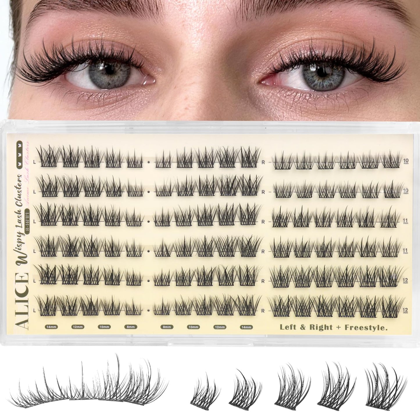 Natural Lash Clusters - Wispy Eyelash Extensions 168pcs | 8-16mm C-Curl, Soft Thin Band for a Natural Look