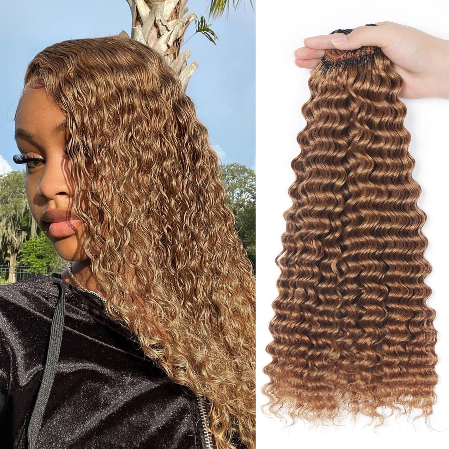 Human Crochet Hair - 18 Inch Deep Wave Bundles for Black Women | 50g Pre-Separated Extensions, Natural Black