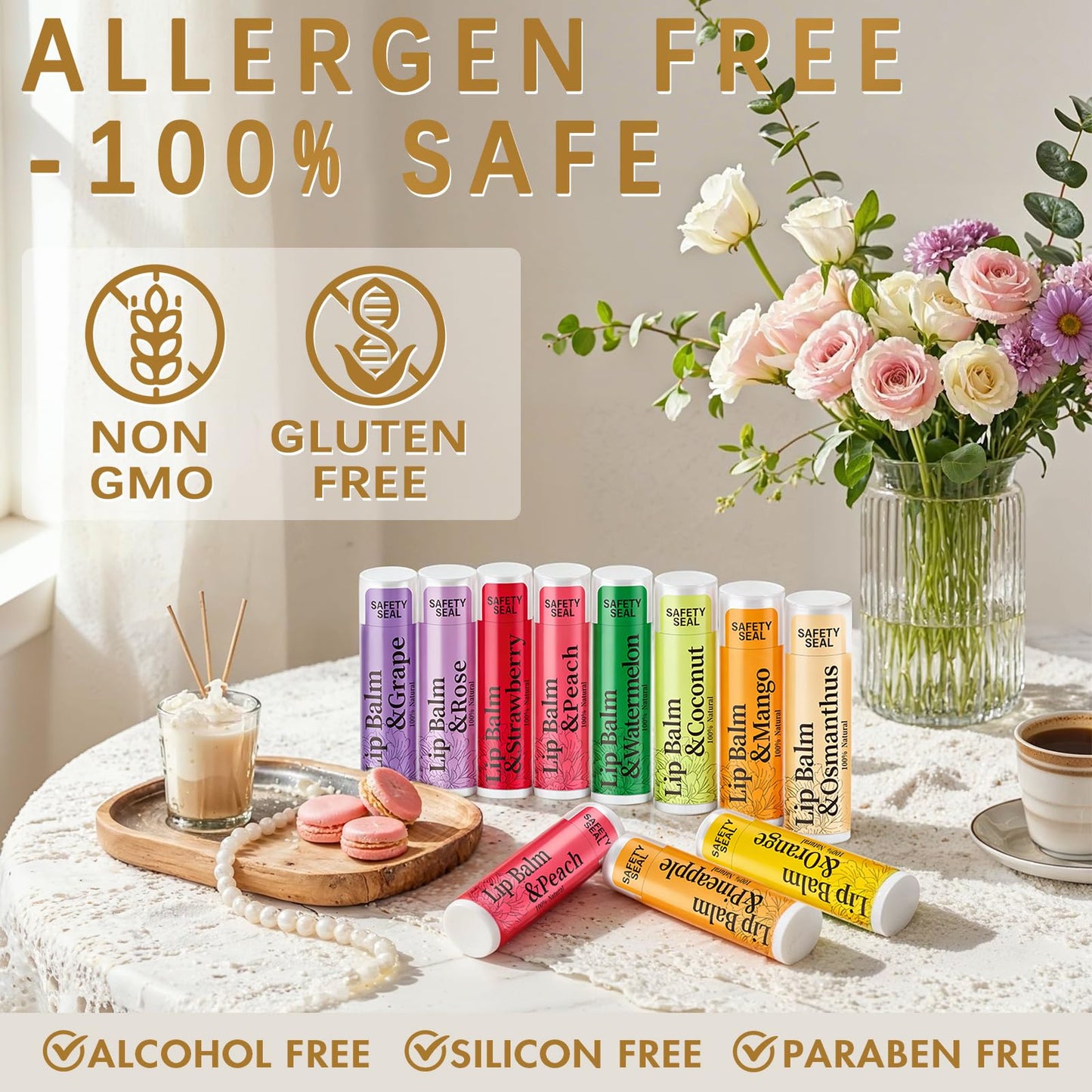 RBUGR Lip Balm Bulk 20 Pack- 12 Flavored Lip Balm Set Natural Moisturizing Hydrating for Dry Cracked Lips, Gifts for Women & Party Favors Mini Balm Pack (4.2g/0.15oz)