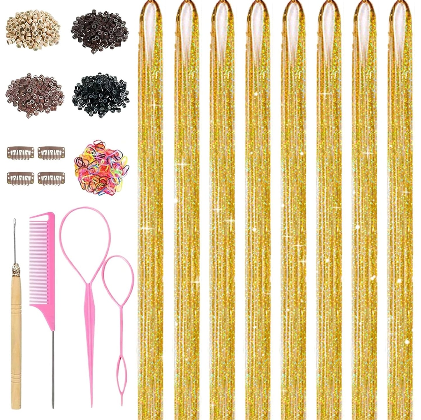 Hair Tinsel Kit - 48 Inch Glitter Tinsel Extensions for Girls & Women | 22 Color Options for Parties & Festivals