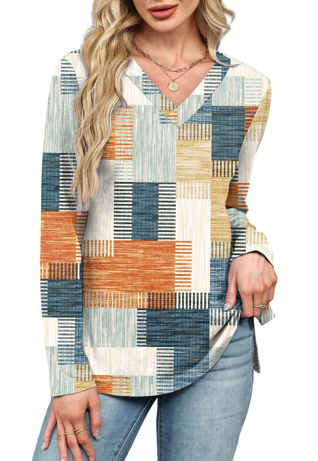 WIHOLL Long Sleeve Shirts for Women V Neck Casual Tops V Neck Fall Clothes 2025 Fashion