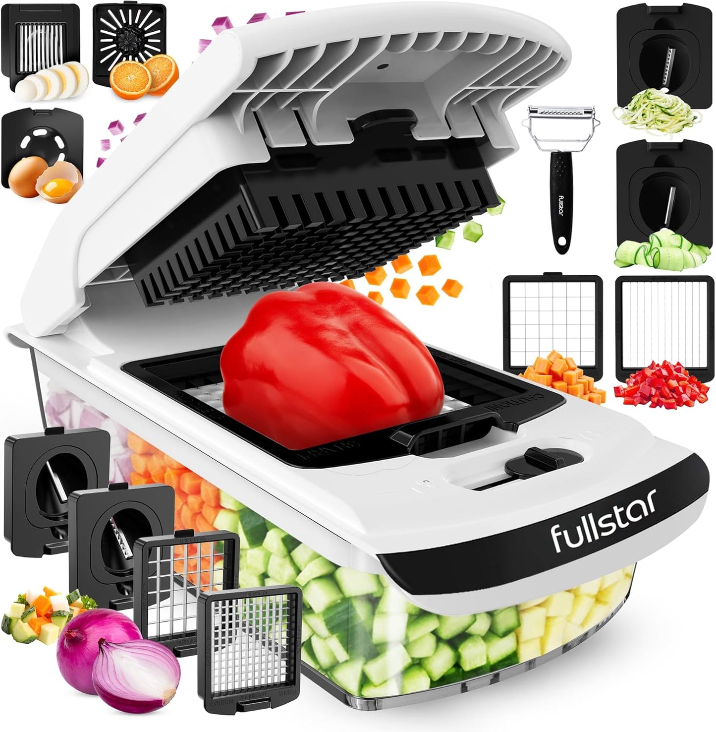 Pro Vegetable Chopper & Spiralizer - 4-in-1 Food Chopper with Container | Kitchen Gadget in White
