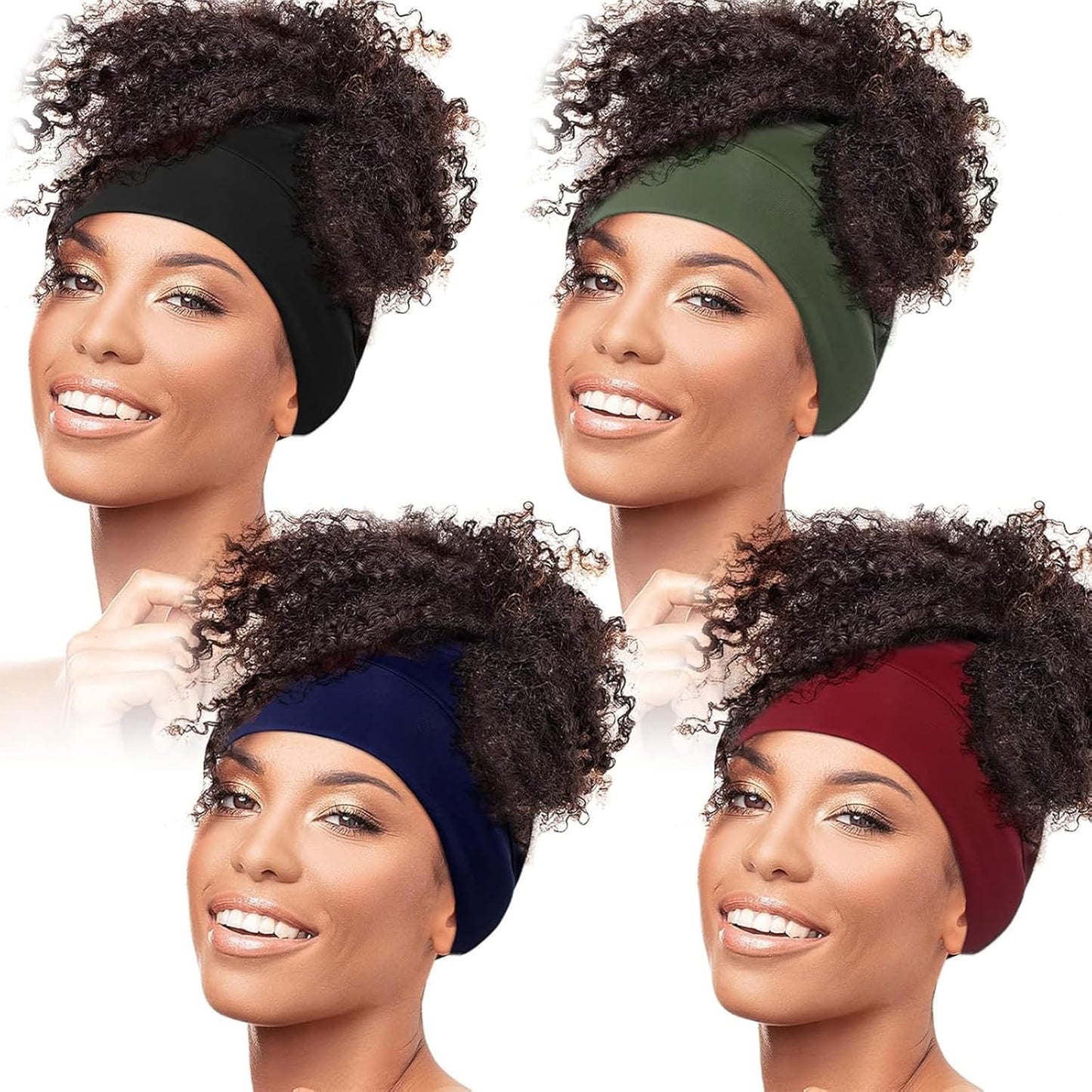 Nylon Head Wraps - Satin Hair Cover for Sleep & Dreadlocks | 4 Pack in Black, Coffee, Wine Red, Navy Blue