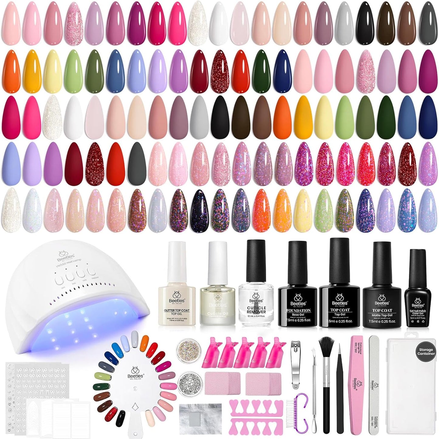 Beetles Gel Nail Polish Set - 23-Piece Summer Colors Collection | UV Gel Polish in Pink, Green, Blue with Base & Top Coat