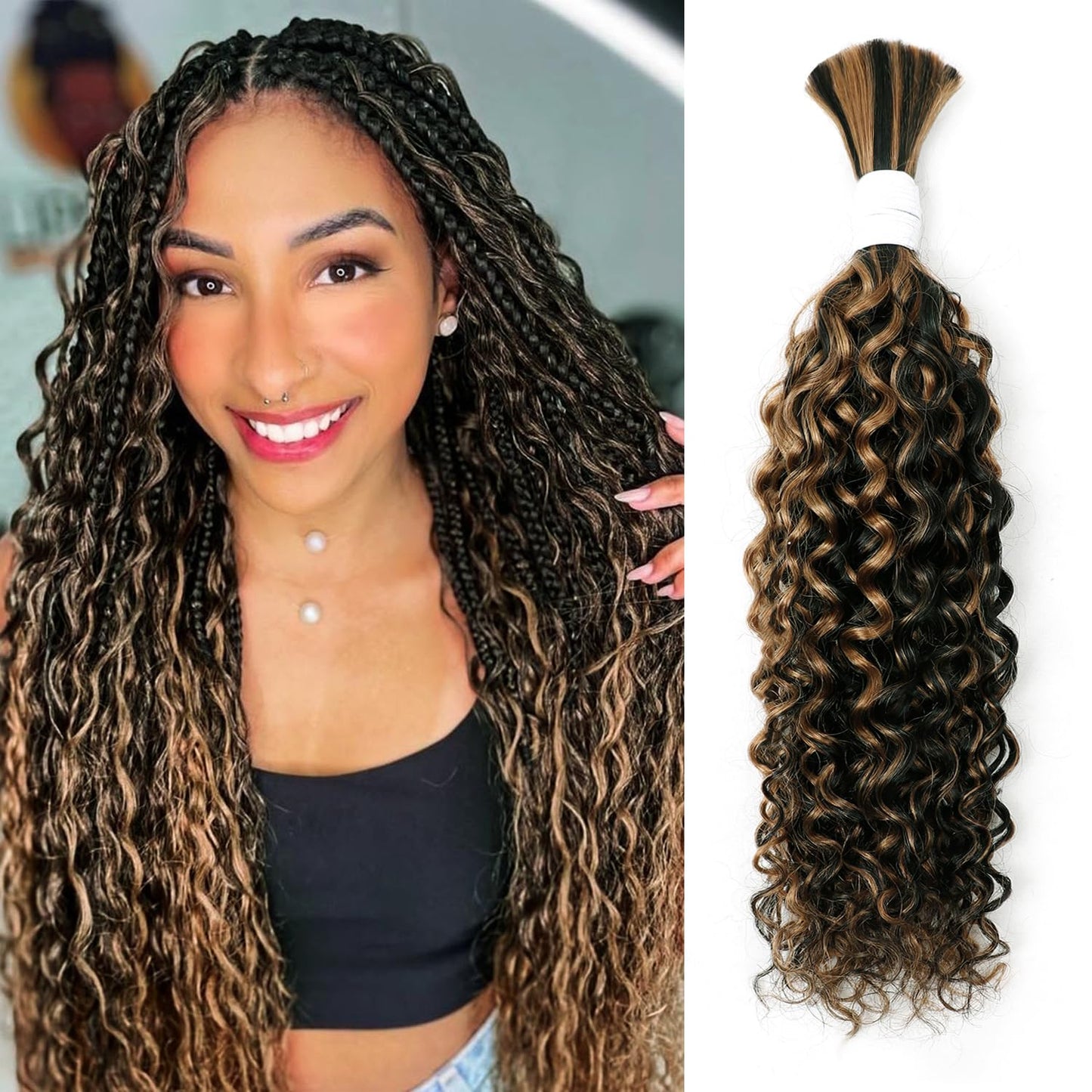 Body Wave Curly 4/27 Human Braiding Hair - 100g One Bundle for Boho Braids | 18 Inch