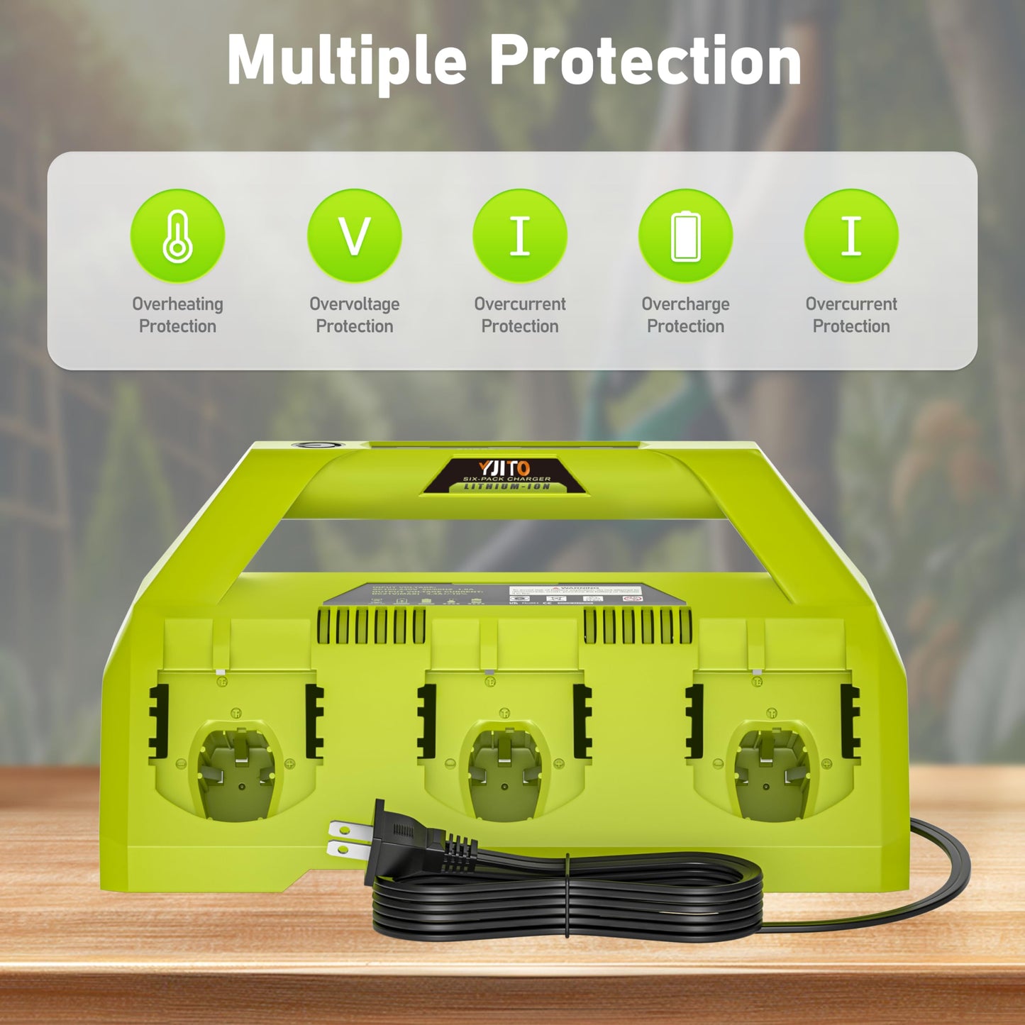 YJITO Upgraded 6-Port Fast Charger for Ryobi 18V Lithium-Ion Batteries, Compatible with Ryobi 18V ONE+ Battery Systems, Replacement for P135 Charger (6-Pack Charging Station)
