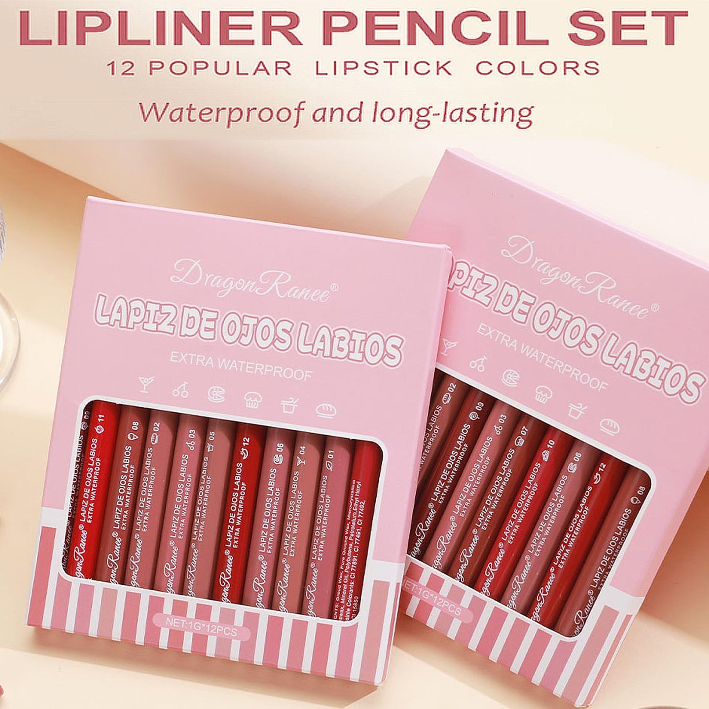 DENESTUP 12 Colors Lip Liner Combo, Matte Lipstick Lip Liner Set, long-lasting Lip Pencil Waterproof & Non-Stick Cup, Smooth Texture High Pigmented Natural Lip Pen Makeup Gift