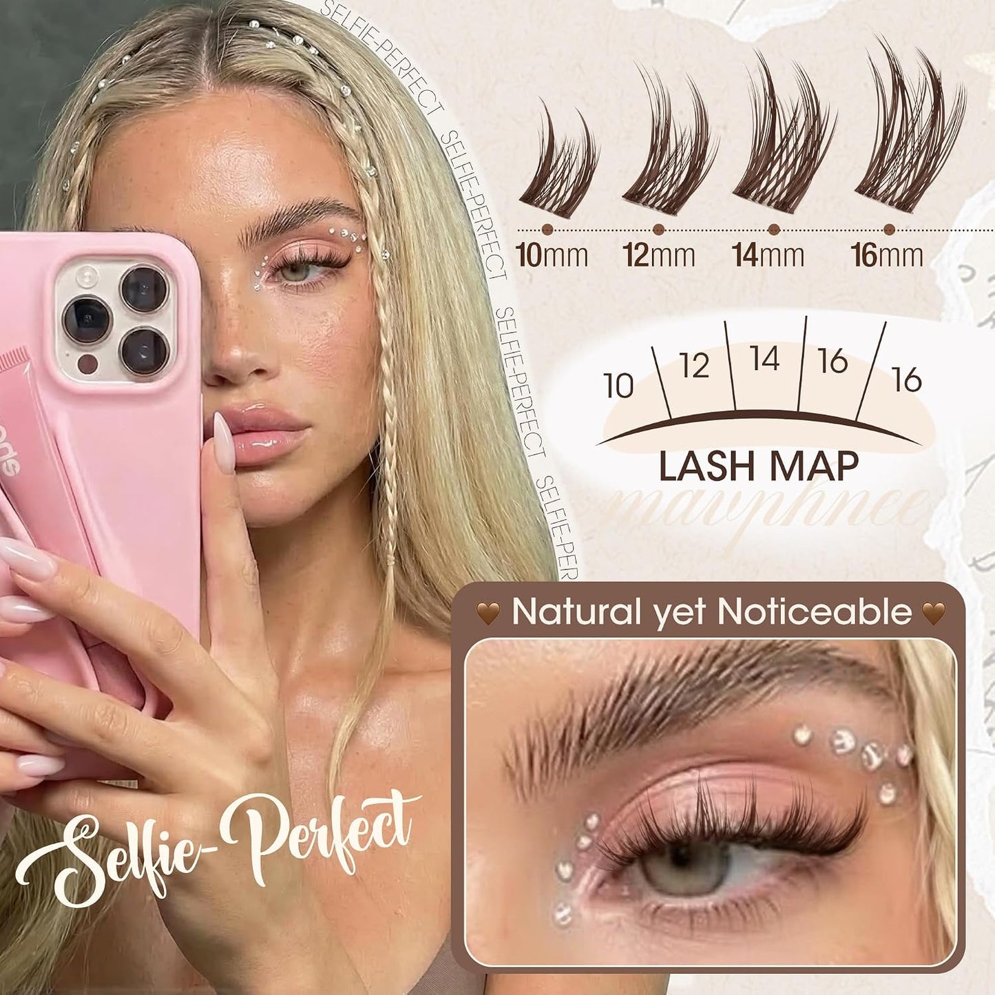 Anime Cluster Lashes - Brown Wispy Eyelash Extensions | C-Curly Spiky Manga DIY Pack (108 Pcs, 10-16MM)