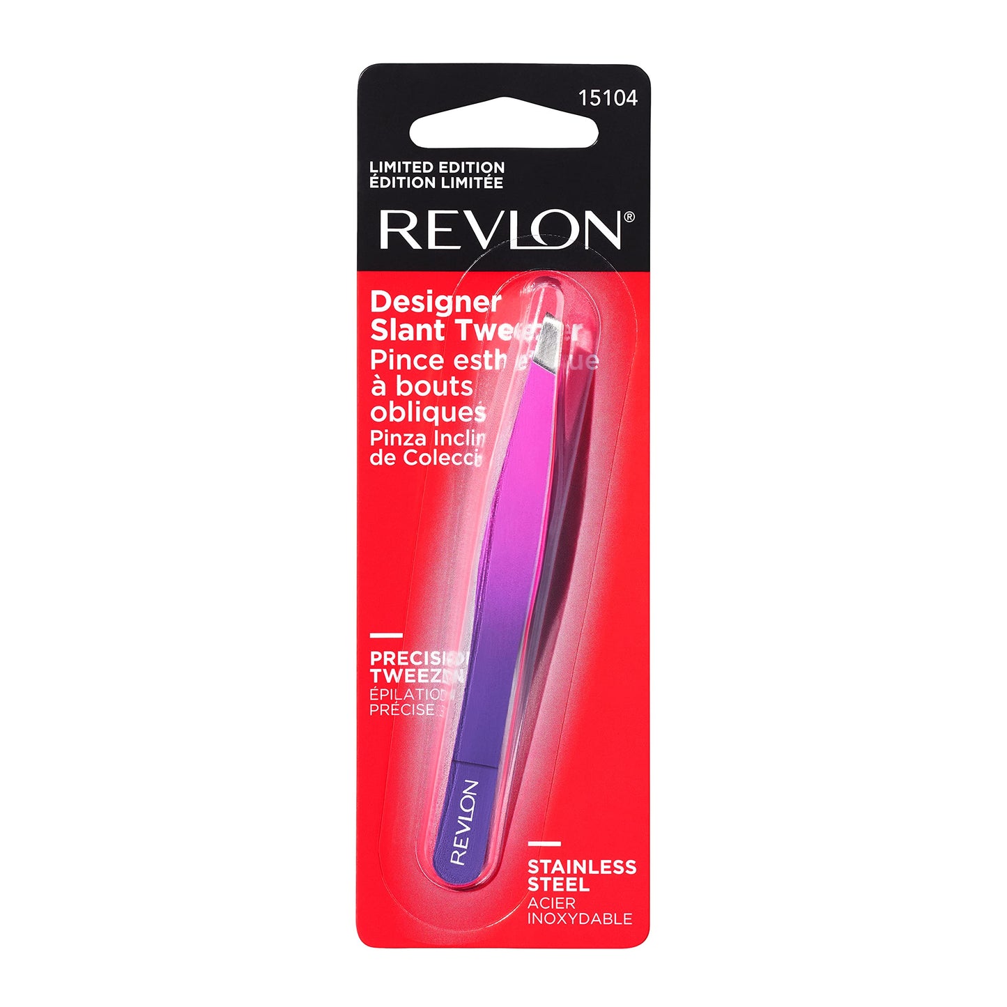 Revlon Eyebrow Hair Removal Tweezer, Designer Collection, High Precision Tweezers for Men, Women & Kids, Stainless Steel (Style/Color May Vary) (Pack of 2)