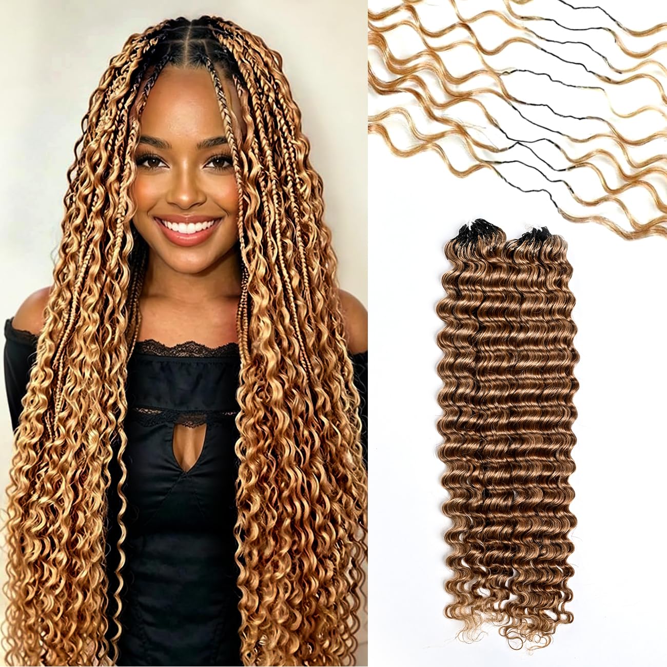 Deep Wave Crochet Hair Extensions - 18 Inch Lightweight Human Hair | 50 Strands Natural Black for Women