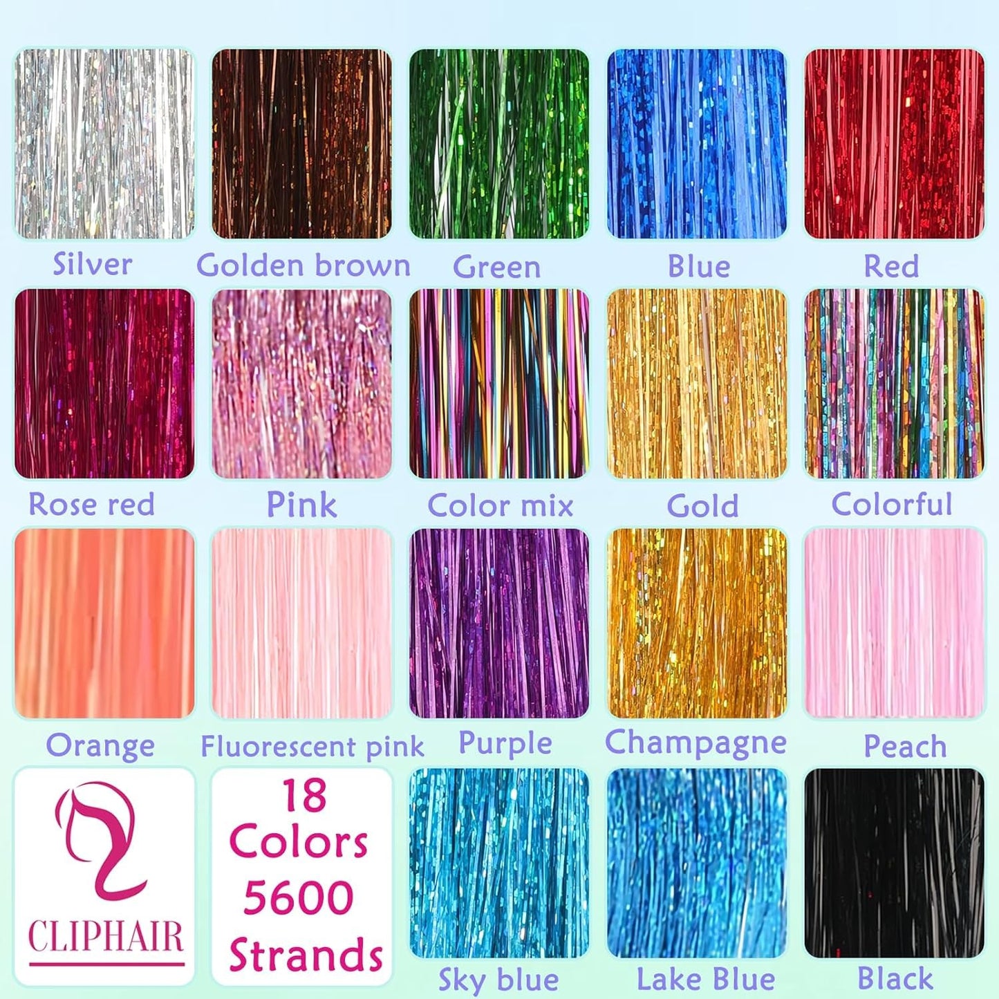 Hair Tinsel Kit - 18 Colors Holographic Hair Extensions | Heat Resistant Fairy Tinsel for Festivals & Parties