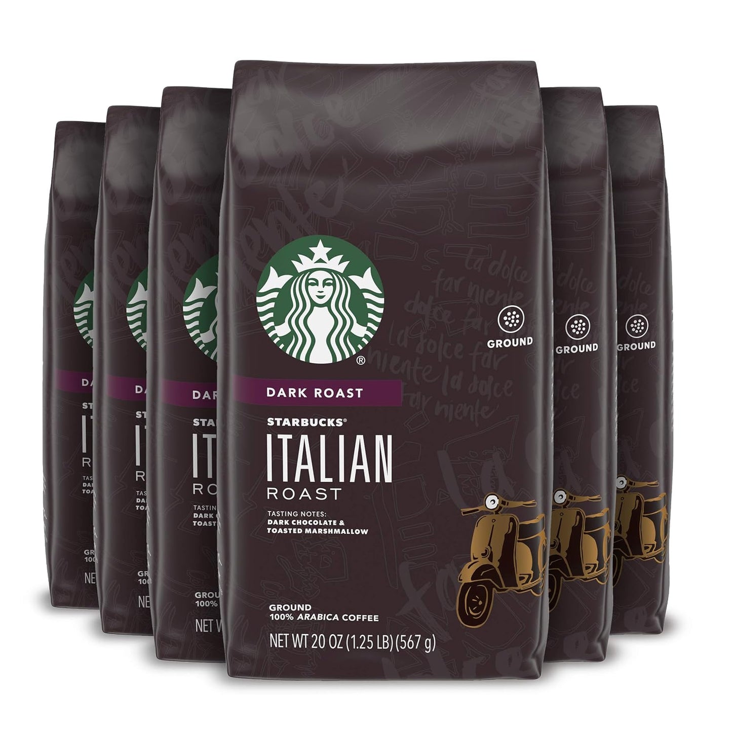 Starbucks Ground Coffee - Dark Roast Italian Blend | 100% Arabica, 18 oz Bag