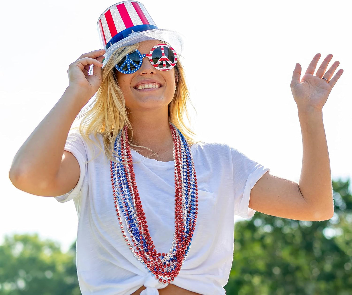 Patriotic Necklaces - 12PCS 4th of July Party Favors | Red, Blue & Silver Beads for Independence Day Celebrations