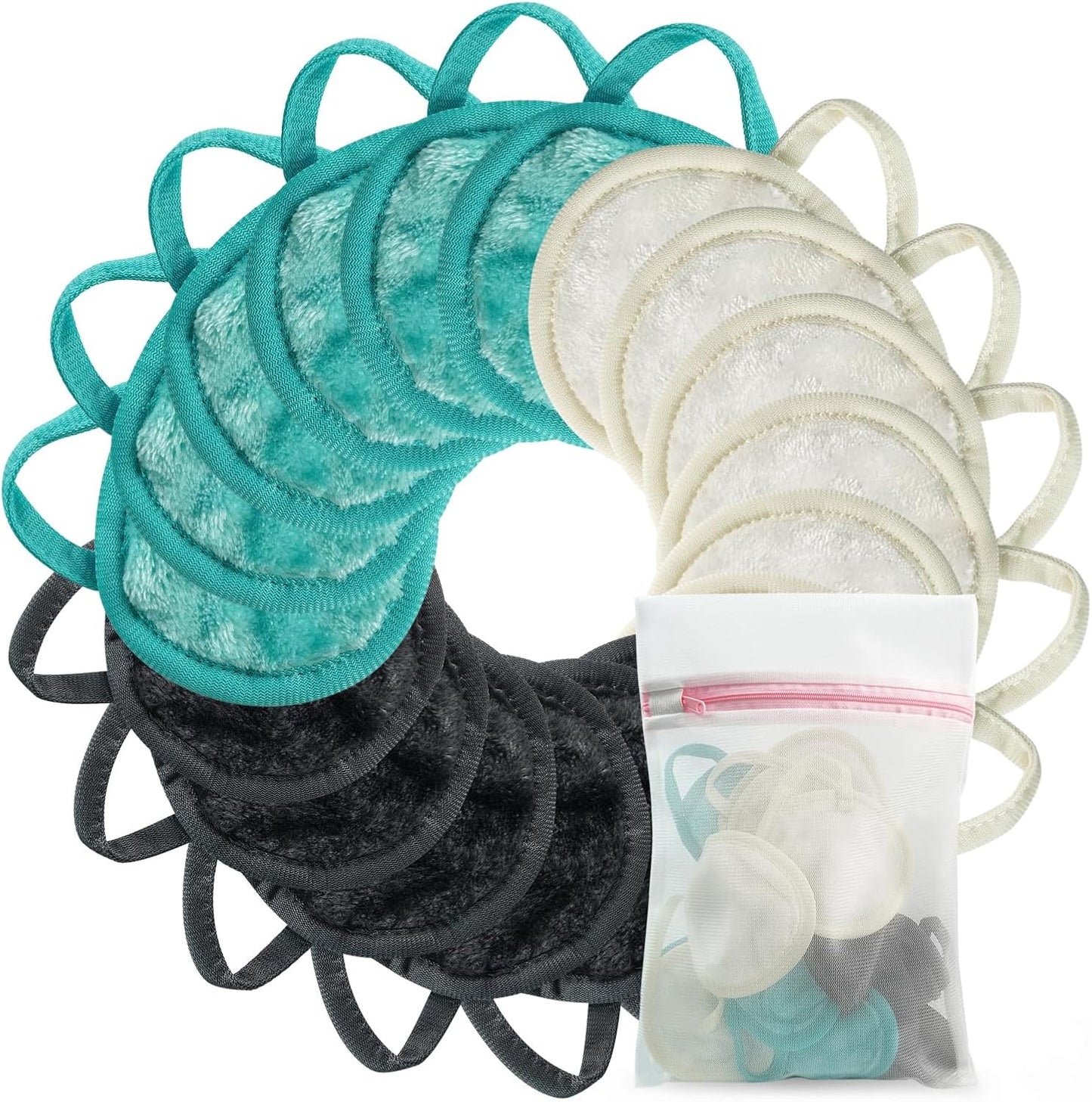 Reusable Makeup Remover Pads - 18 Packs Microfiber Towels with Washable Bag | Soft & Fast Drying (Grey/White)