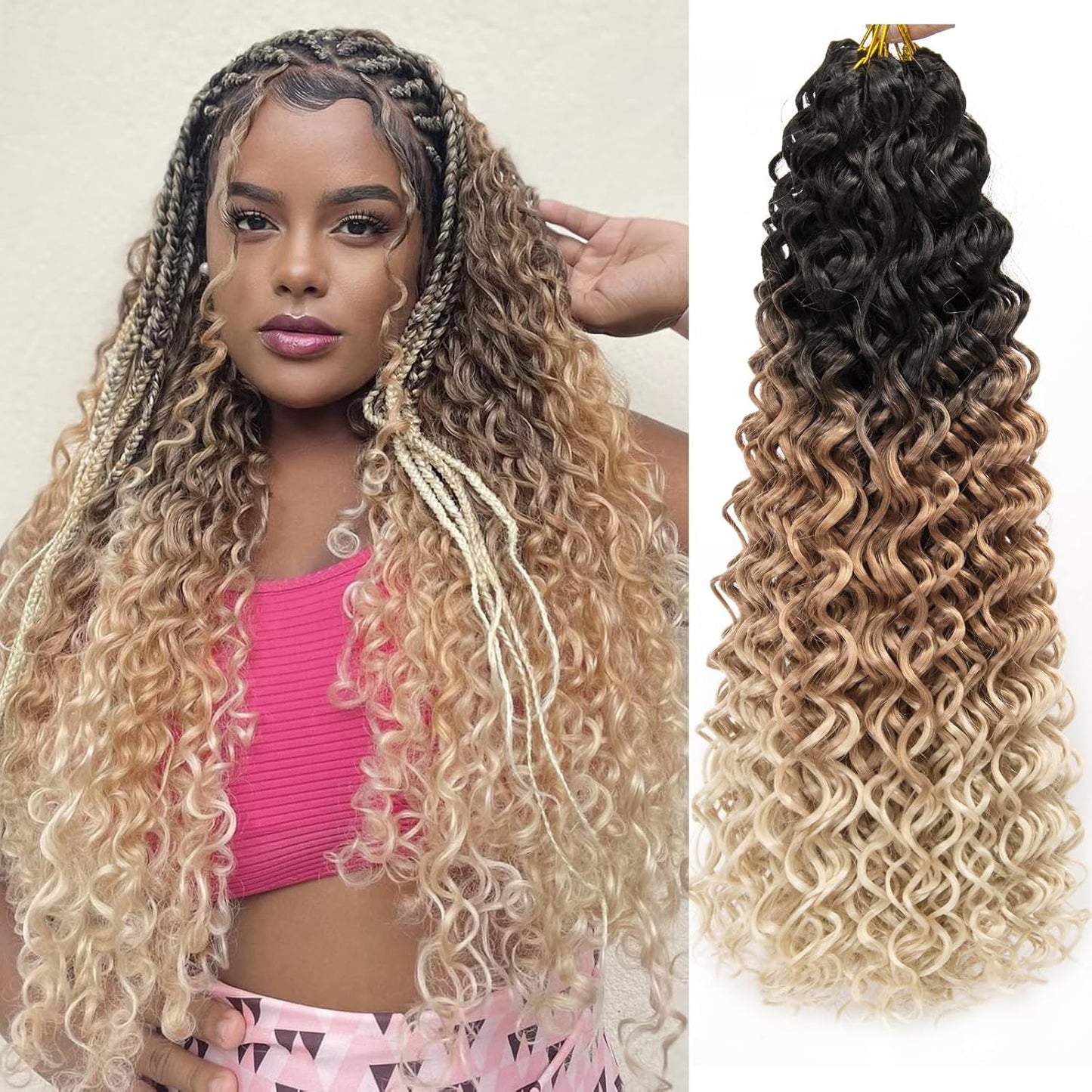Water Wave Crochet Hair Extensions - Blonde Synthetic Bohemian Braids | 14 Inch Deep Wave (27#)