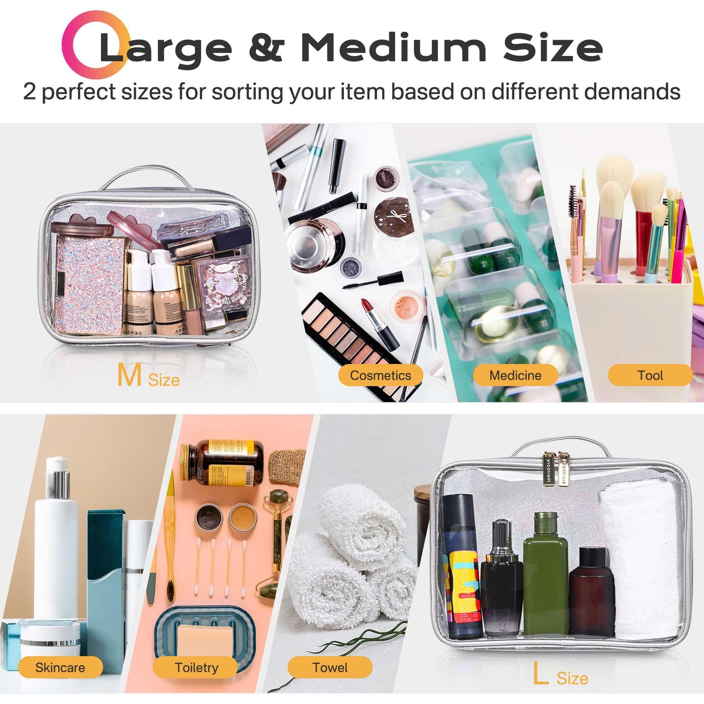 BYOOTIQUE 4in1 Rolling Makeup Train Case with 2 PCS Clear Cosmetic Toiletry Bag for Makeup Artist, CB Shadows