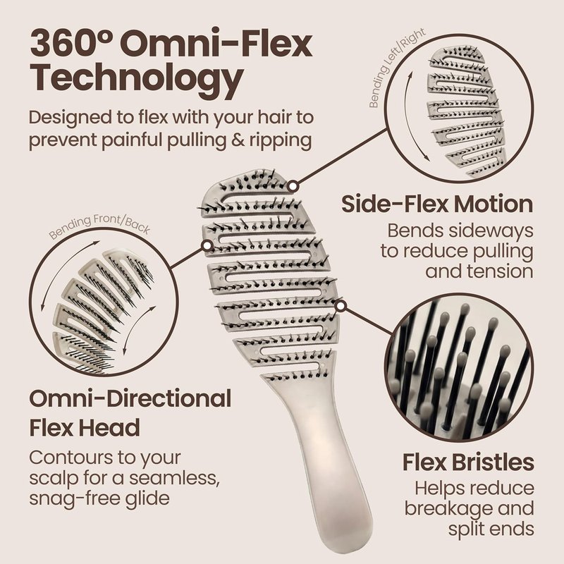 Pain-Free Flex Detangler Brush - 360 Omni-Flex for All Hair Types | Anti-Breakage, Non-Slip Grip