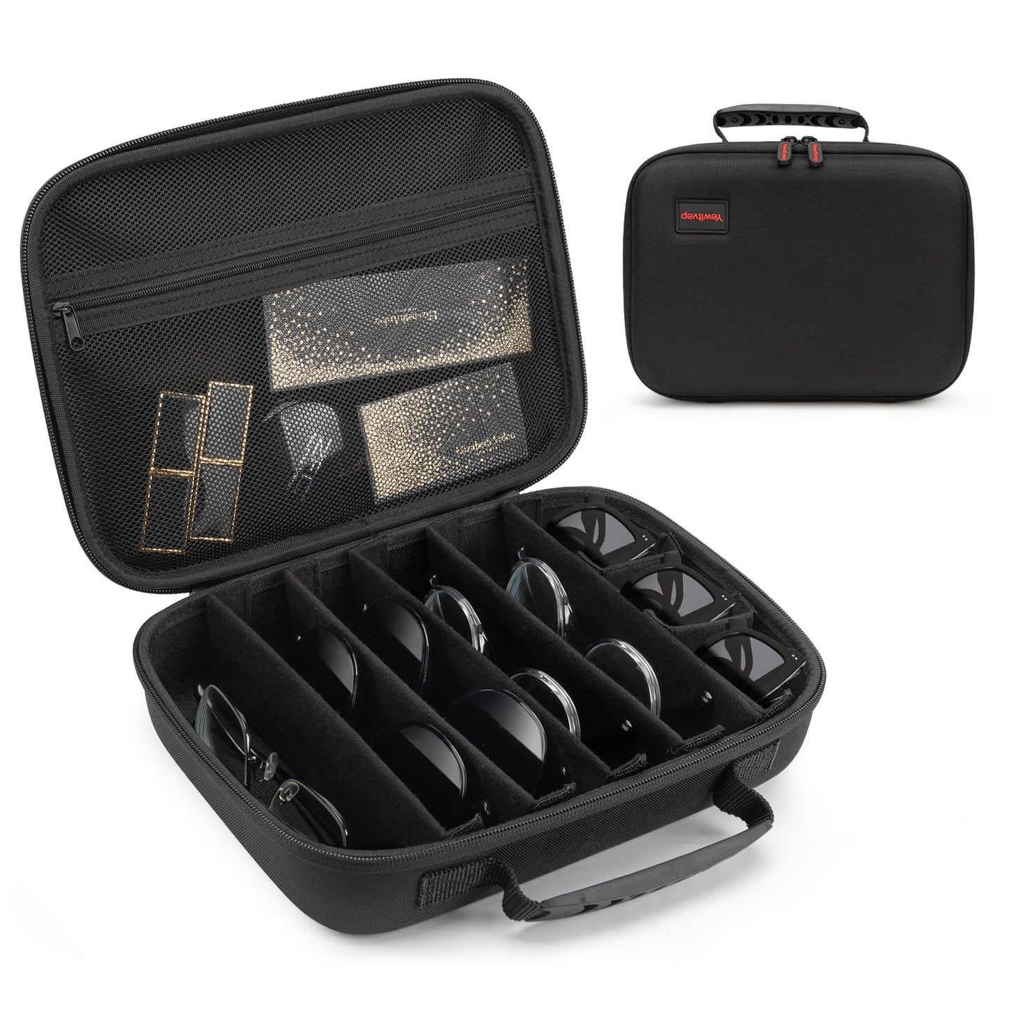 Travel Sunglasses Organizer Case Glasses Case Multiple Pairs Sunglass Eyeglasses Storage Portable Glasses Storage Box with Adjustable Slot Hard EVA Shell Sunglass Holder Organizer for Men Women