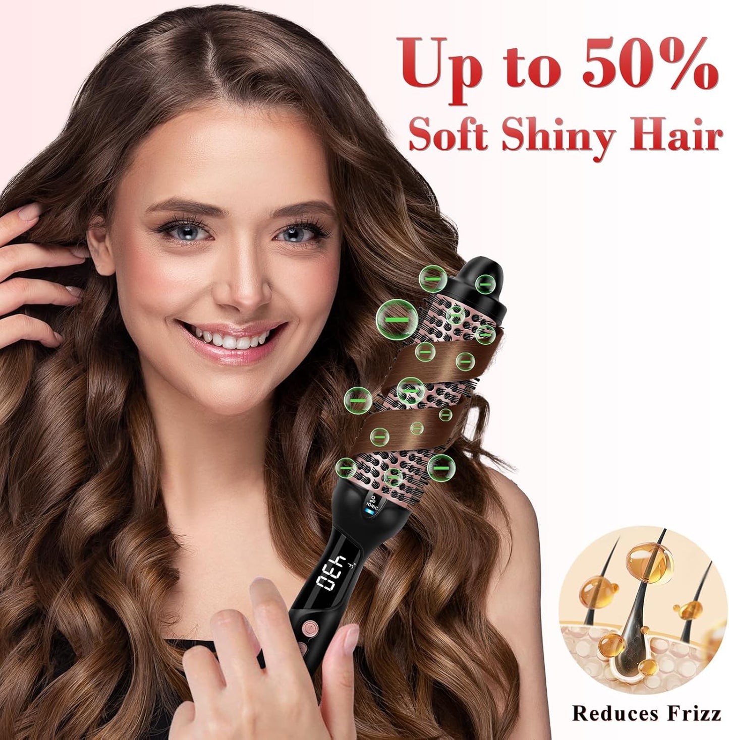 Ionic Thermal Brush - 1.5 Inch Heated Round Brush for Quick Blowouts | 30s Fast Heating, 9 Temp Settings, Travel-Friendly Design