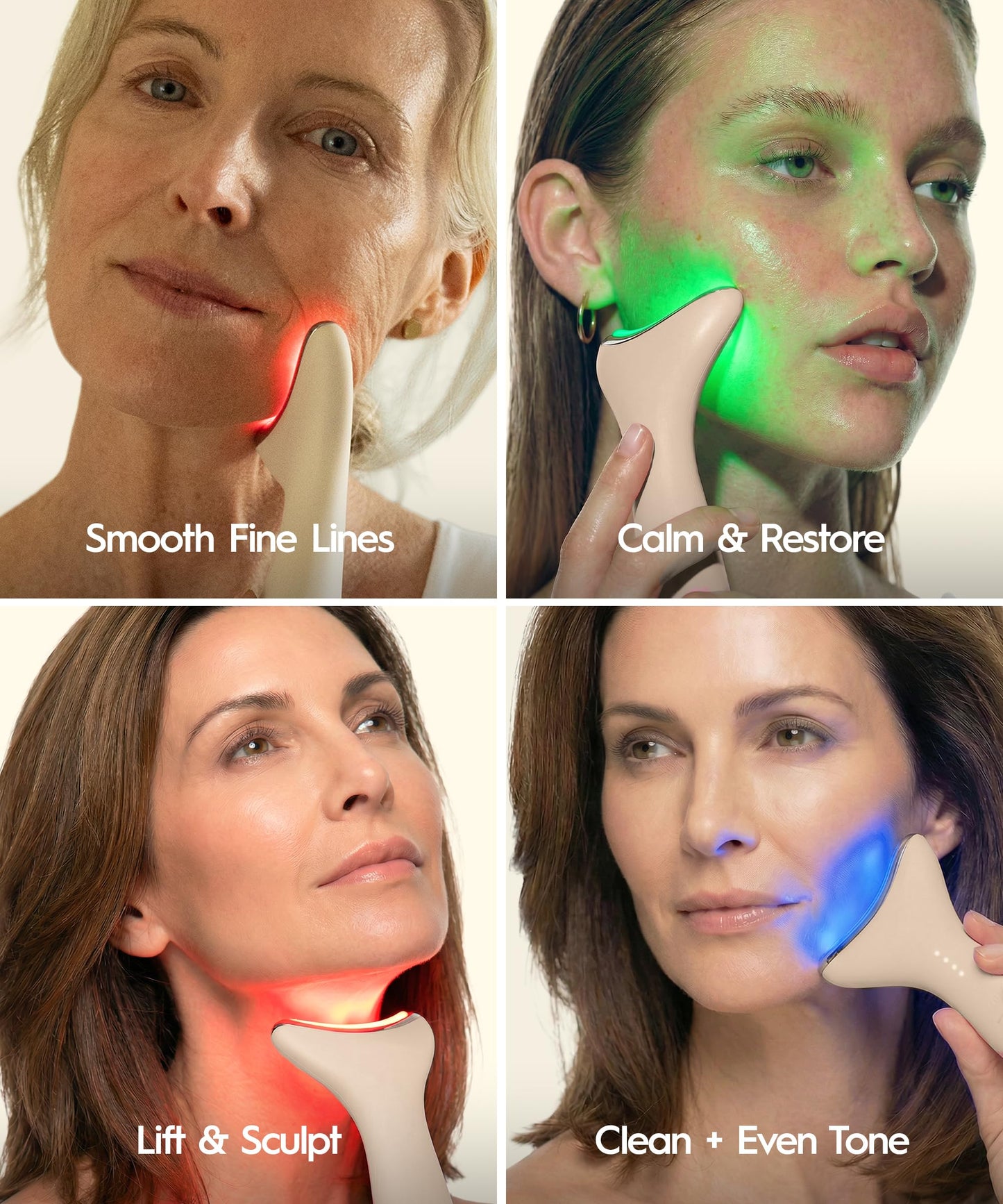 REVO Genie Facial Massager for Face and Neck, LED Beauty Device with Heat and Vibration, Depuffing Sculpting Tool with Red Blue Green Light Modes for Skincare Routine