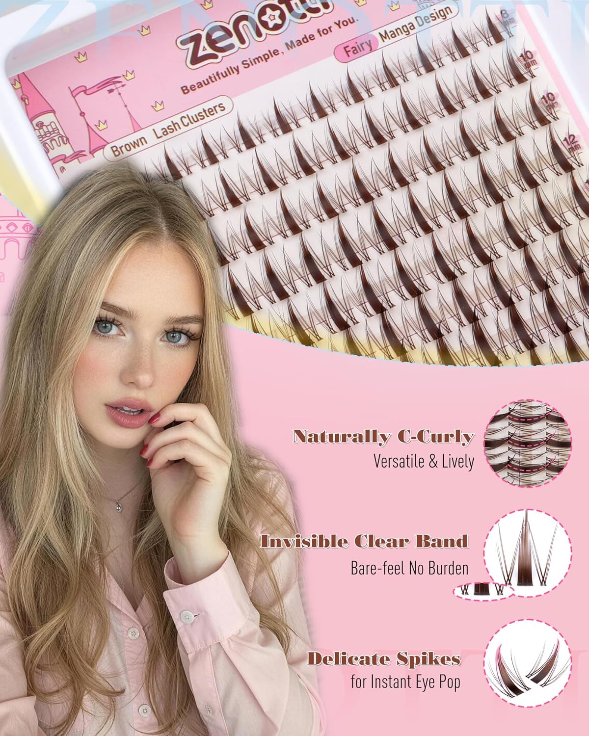Manga Eyelash Clusters - Brown Wispy & Spiky Individual Lashes | DIY Anime Extensions 8-16MM
