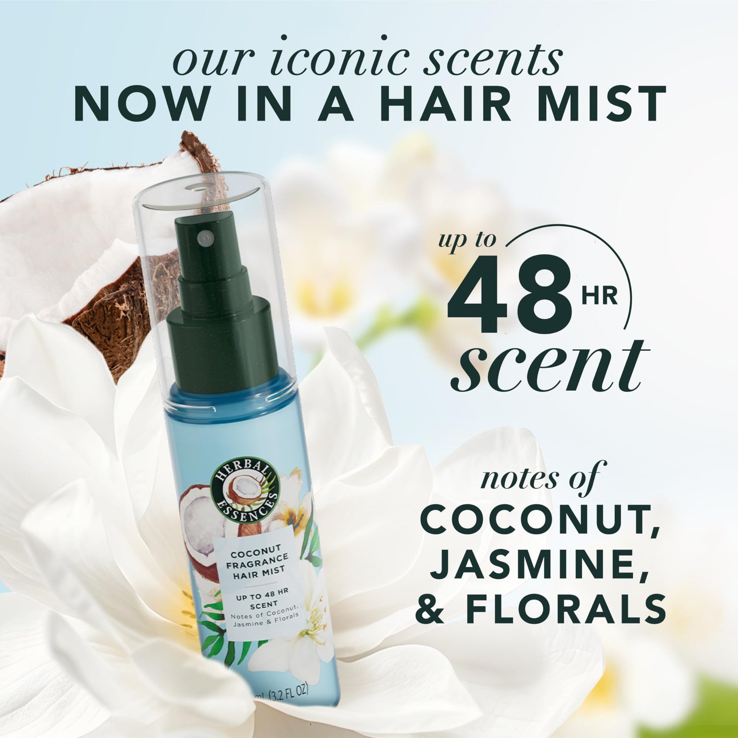 Herbal Essences Coconut Fragrance Hair Mist, Coconut Scent, Frizz Control, 3.2 fl oz, for all Hair Types