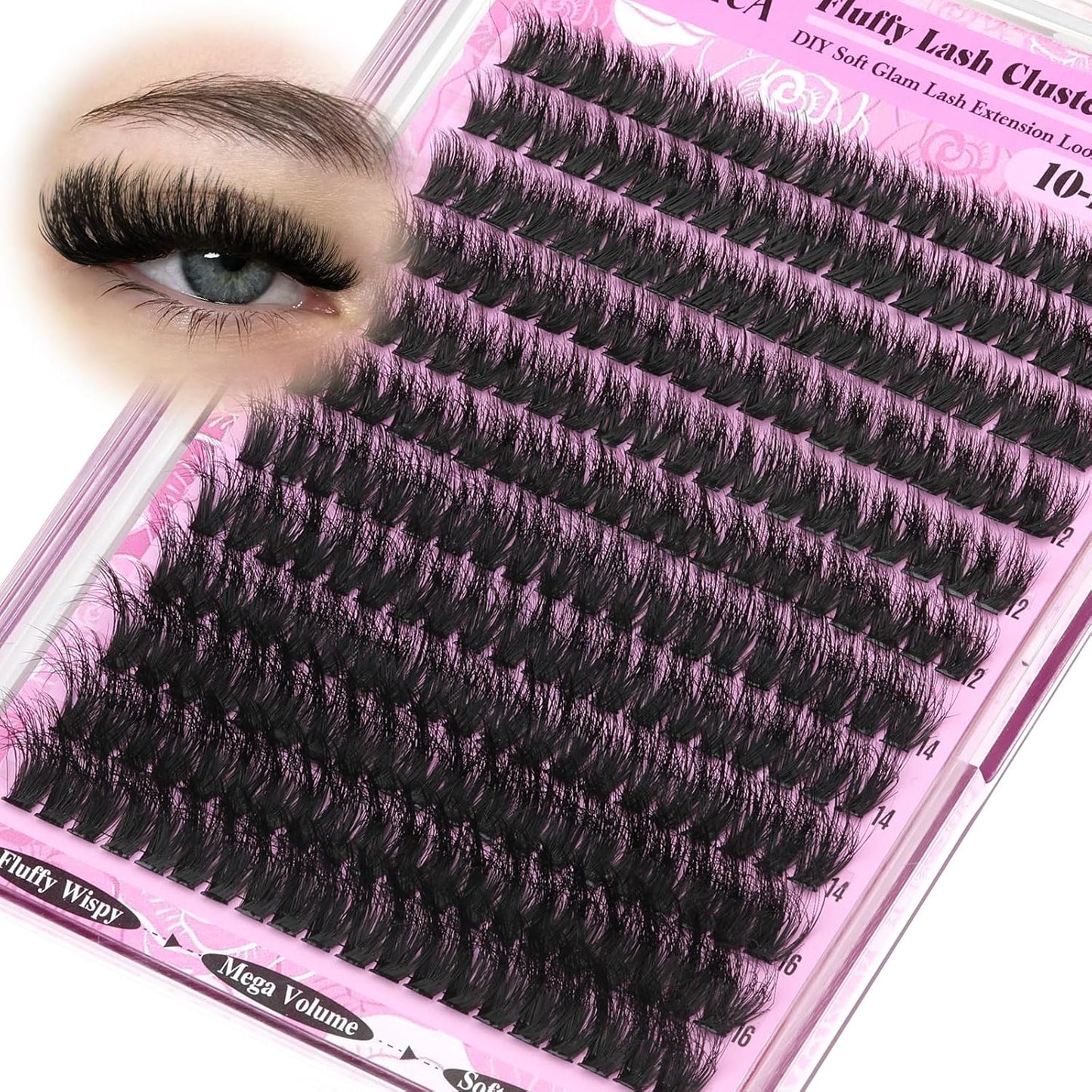 Fluffy Lash Clusters - 10-14mm D Curl Individual Eyelash Extensions | Thick 200D Volume for Soft Glam
