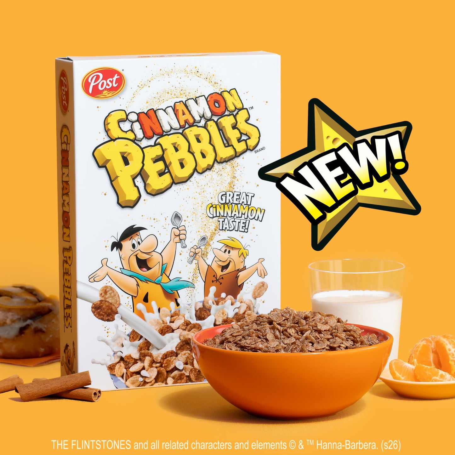 Cinnamon PEBBLES Breakfast Cereal for Kids, Gluten Free, Made with Sweetened Puffed Rice, Family Size, 19.5 oz