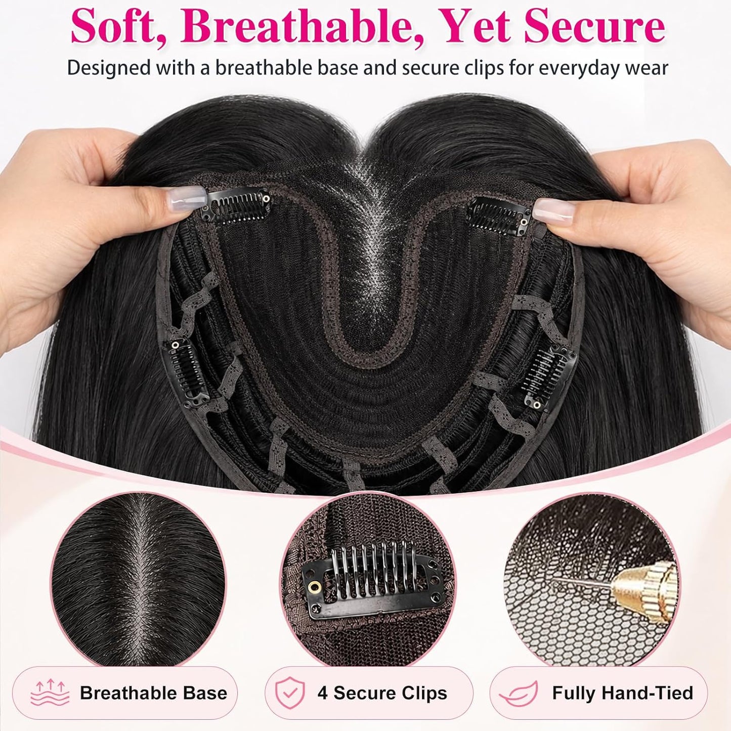 Hair Toppers for Women - 26-Inch 3D 360° Coverage Black Brown Long Straight Clip-In Synthetic Hair with Bangs