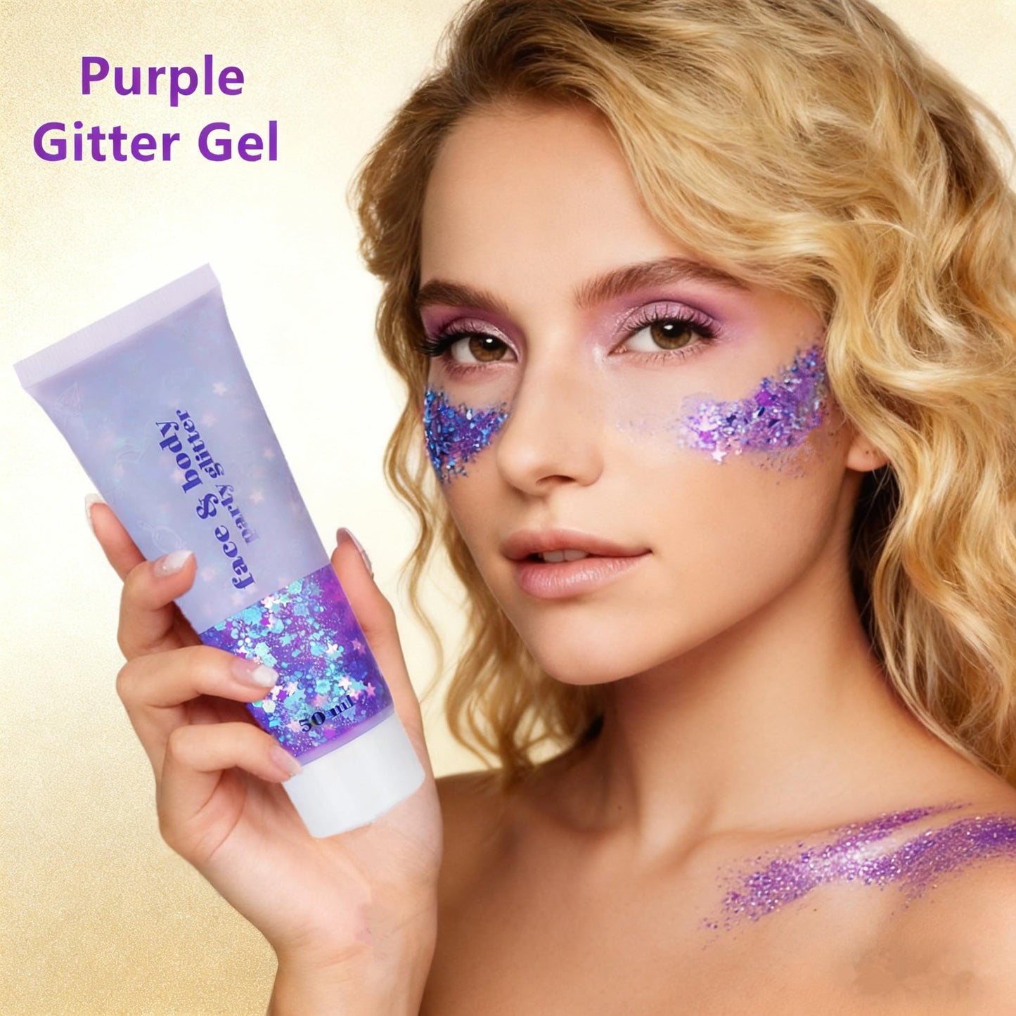 Go Ho Mermaid Purple Face Body Glitter Gel,Holographic Purple Hair Glitter for Kids&Women,Chunky Sequins Glitters for Eye Lip Nails,Festival Rave Hair Accessories