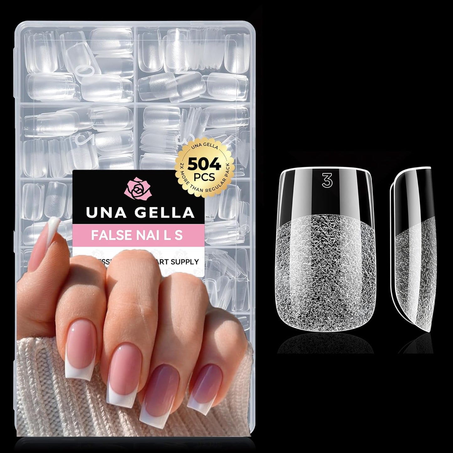 Medium Stiletto Press-On Nails - 504 Pcs Clear Gel Nail Tips | Full Cover Pre-Etched Acrylic, 12 Sizes Available