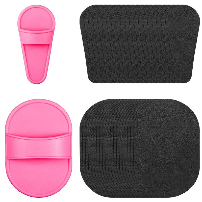 102 Piece Smooth Away Exfoliation Kit for Women and Girls - Smooth Legs and Facial Hair Removal Pads in 2 Sizes, 100 Pieces Fine Black Sandpaper for Lips and Skin