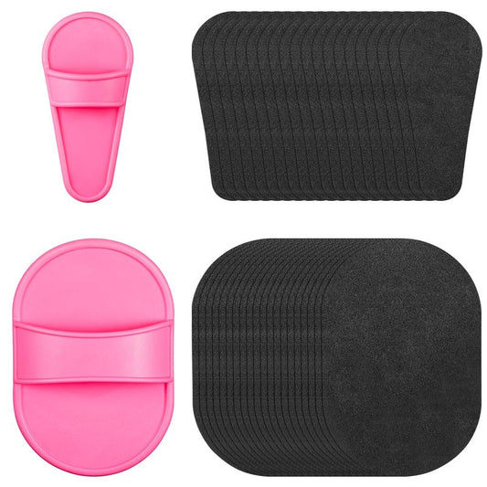 102 Piece Smooth Away Exfoliation Kit for Women and Girls - Smooth Legs and Facial Hair Removal Pads in 2 Sizes, 100 Pieces Fine Black Sandpaper for Lips and Skin