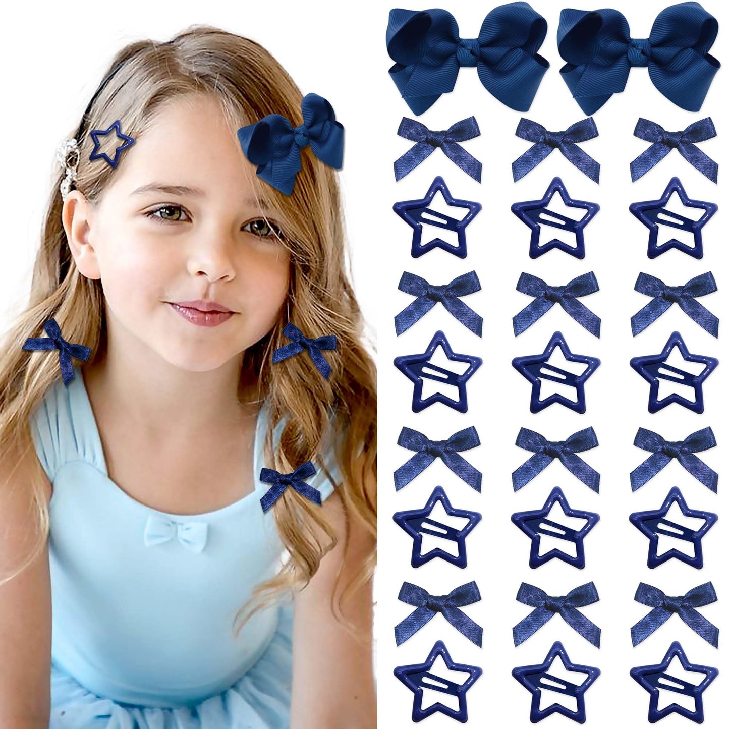 STGDAK Navy Blue Hair Bows Small Star Clips Cute Bow For Girls Grosgrain Ribbon Bow Clip Fashion Bows Barrette Easter Hair Accessories For Girls Toddlers Teens Women Party Prom Back To School 26 Pcs
