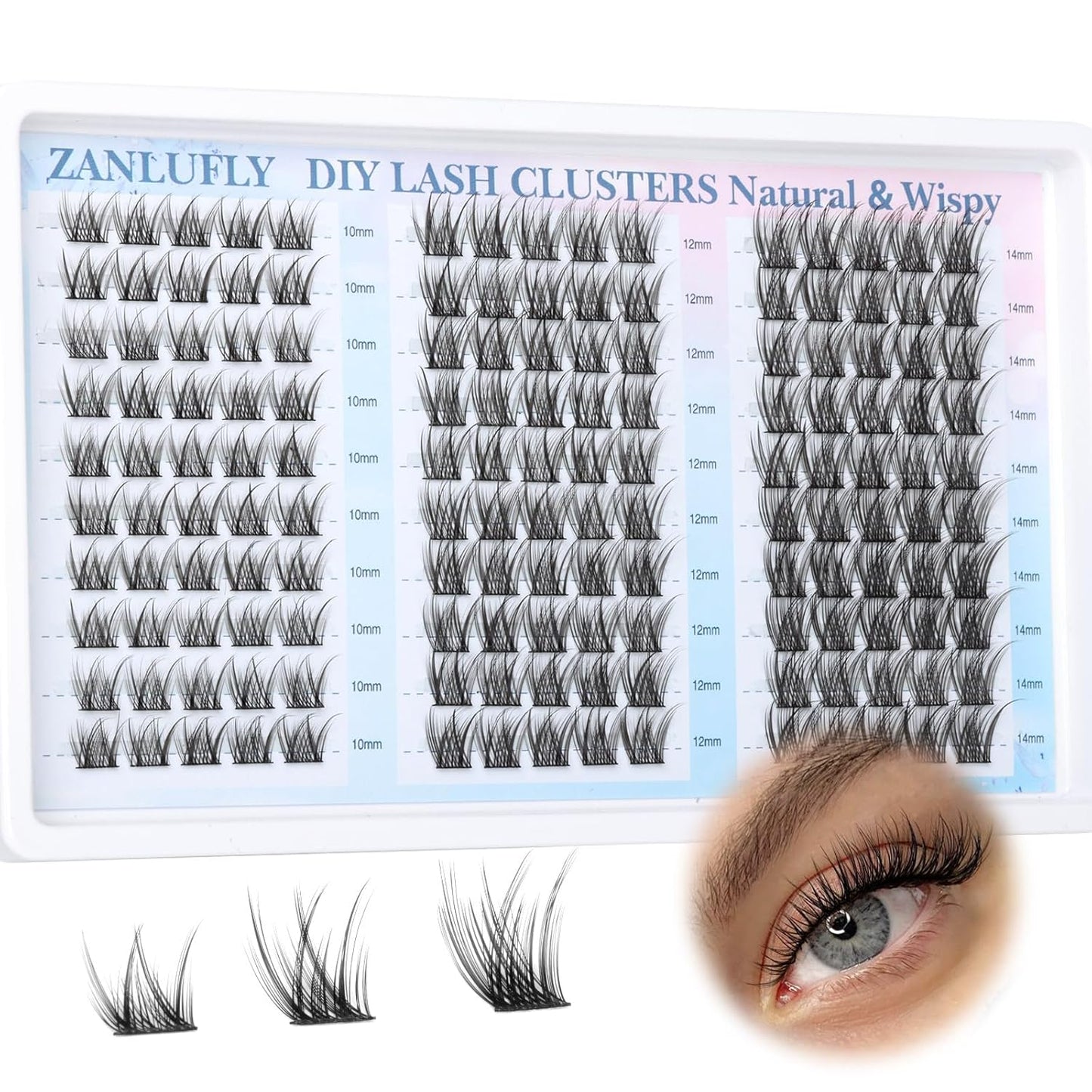 Natural CC-Curly Cluster Lashes - Wispy Eyelash Extensions with Clear Band | 10-14MM Individual DIY Lashes