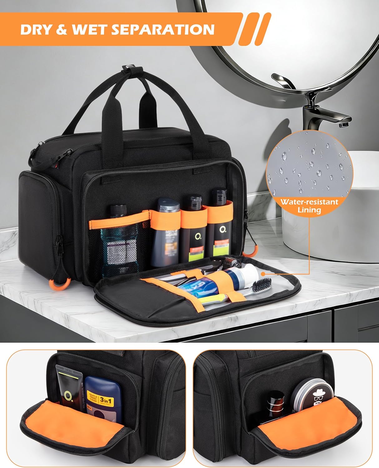 Tactical Travel Toiletry Bag - Extra Large Dopp Kit Organizer for Men | Dual Zipper Design, Black