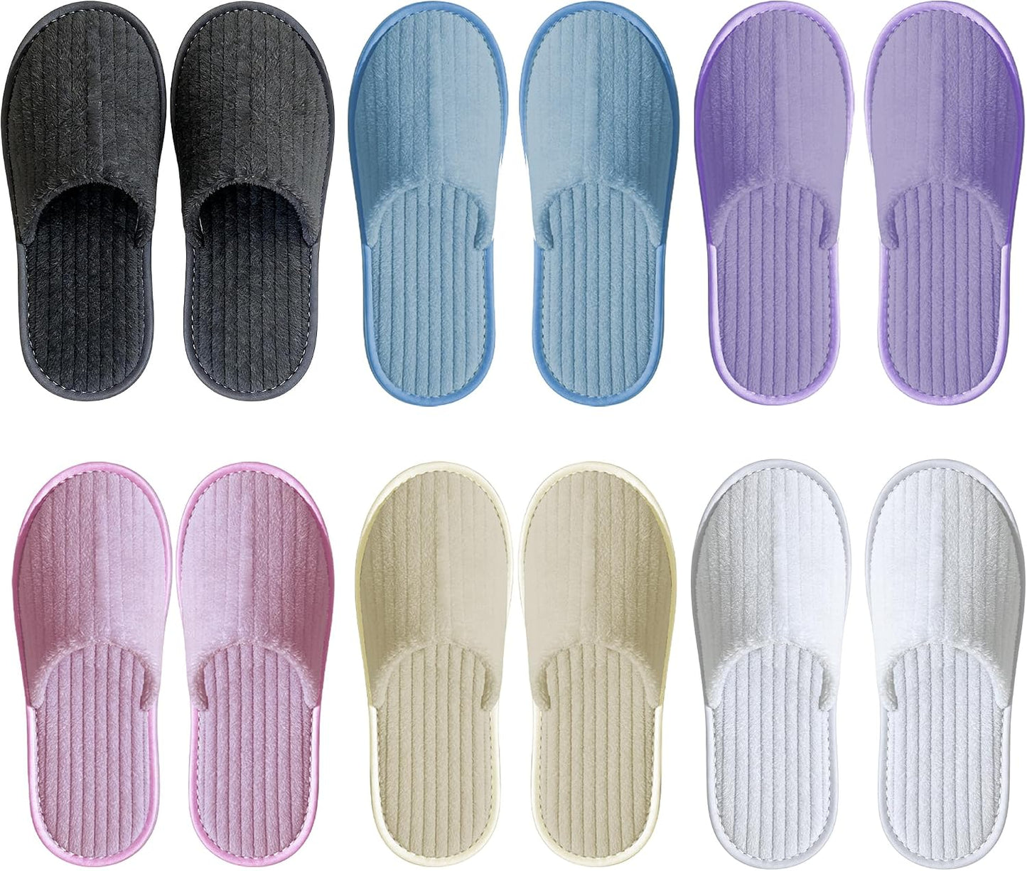Disposable Slippers - Cotton Fleece Guest Slippers with Non-Slip Sole | 6 Pairs for Home, Hotel & Travel