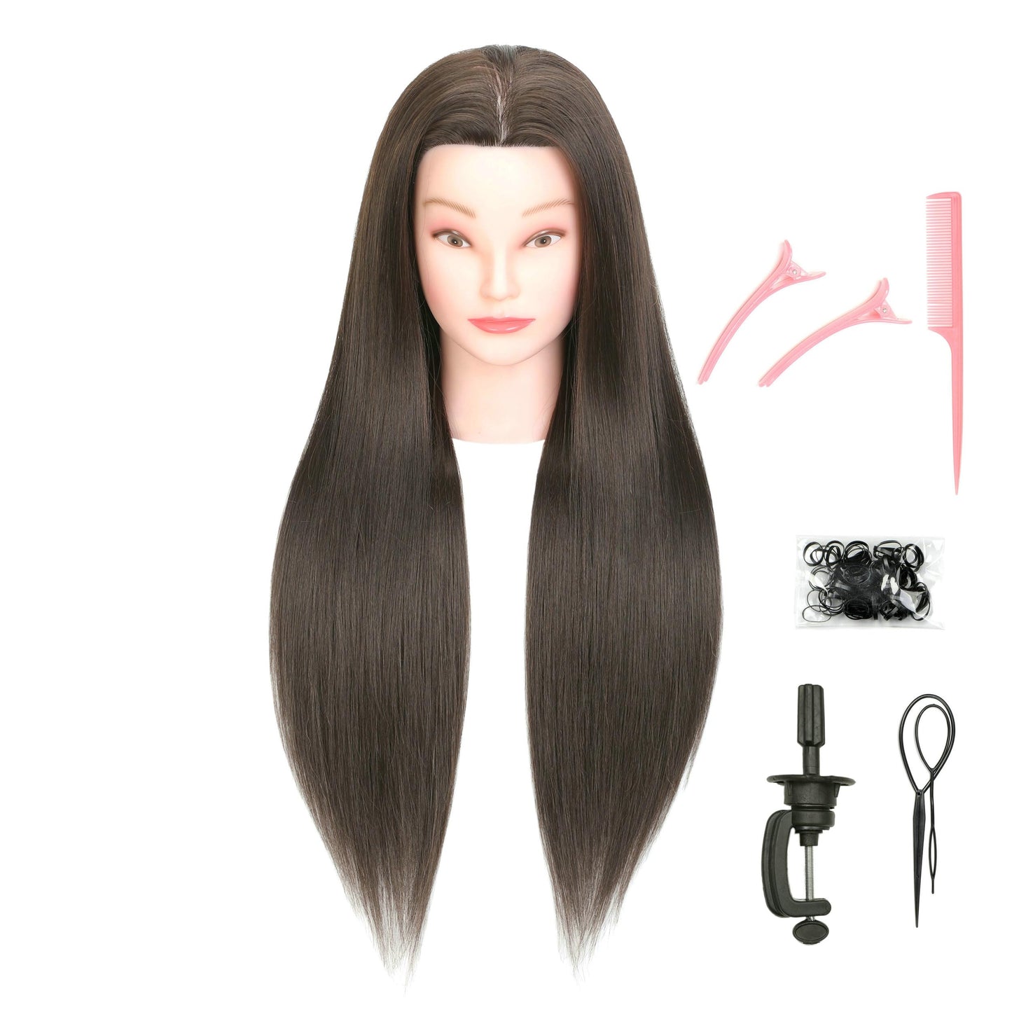 LOHXINHAIR 30 Inch Long Brown Hair Mannequin Head 80% Human Hair Manikin Cosmetology Doll Training Head for Hairdresser Practice Braiding Styling Curling Cutting with Table Clamp Stand