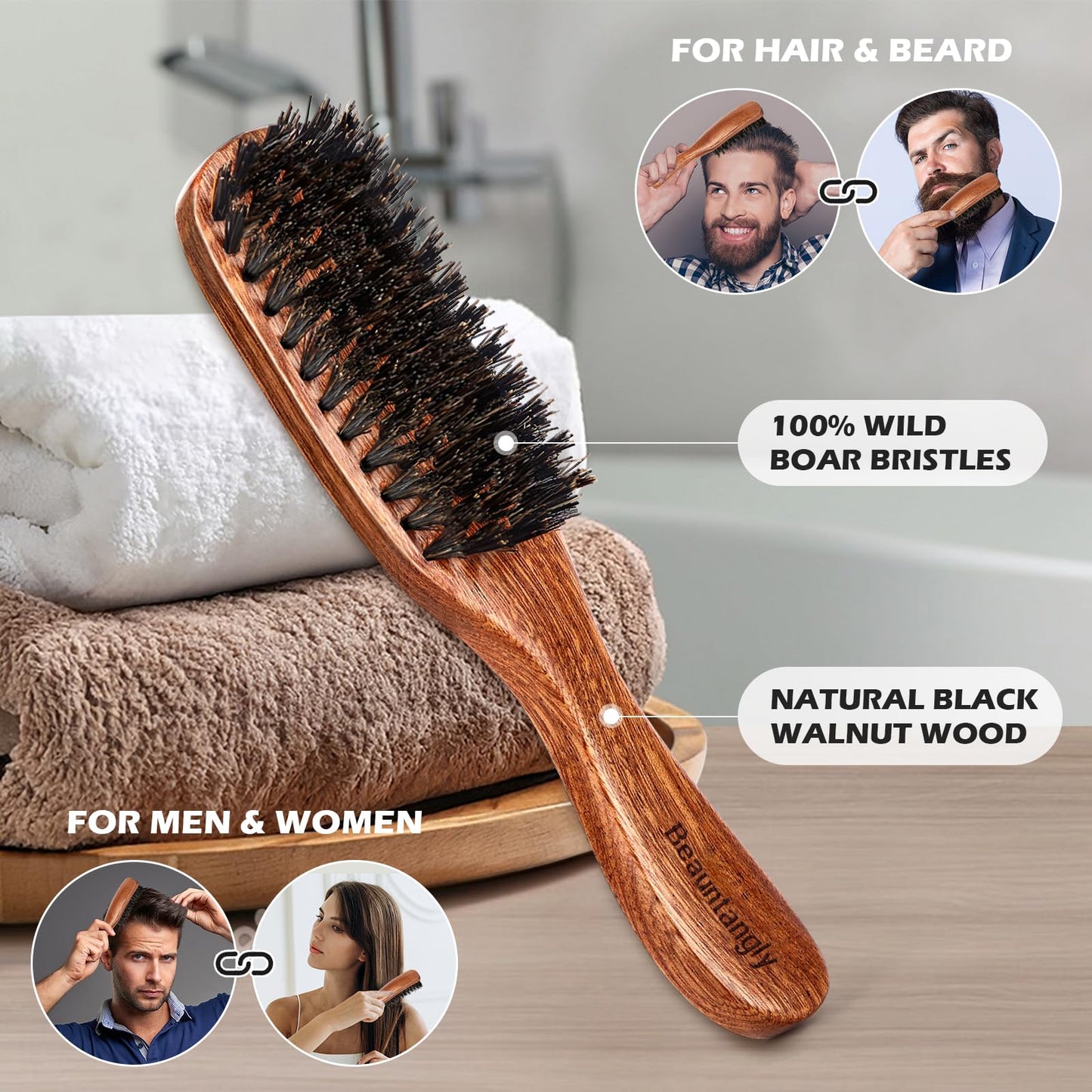 Hair Brush for Hair Growth, Eco-friendly Wooden Paddle Hair Brushes for Women Men Kids Make Hair Smooth & Shiny, Massaging Scalp Reduce Hair Loss