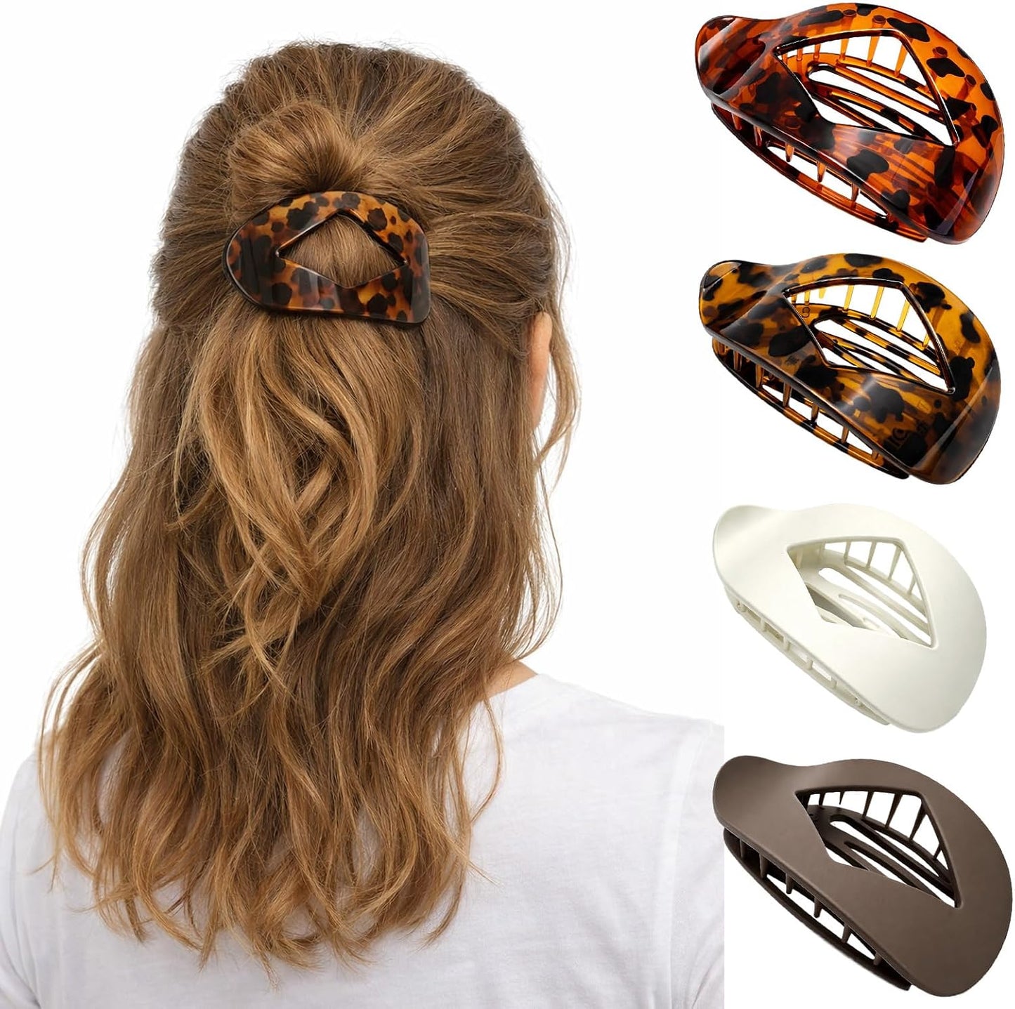Duckbill Hair Clips - 4-Pack Flat Claw Design for Thick or Thin Hair | Casual Elegant Style