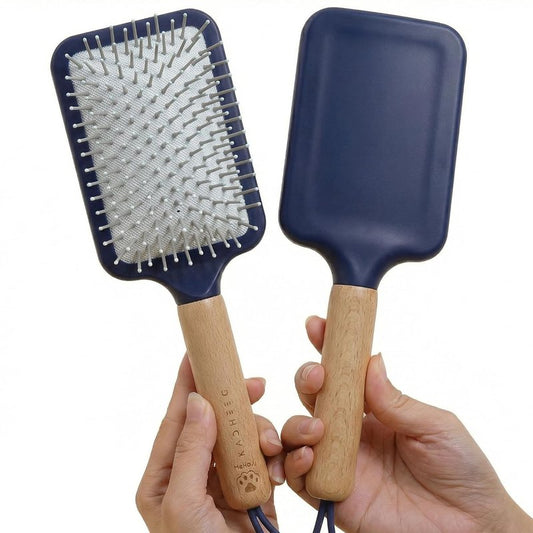 Detangling Hair Brush for Thick, Curly Hair - Solid Wood Handle & Cushion Base | Blue